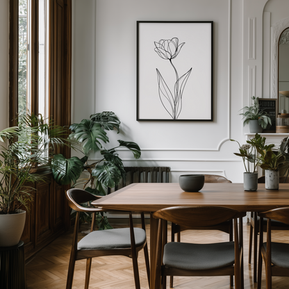 Wandbild Floral Lines Flower Poster Line Art Tulip Tulpe, minimalistisches modernes Design, ideal für stilvolle Raumgestaltung.